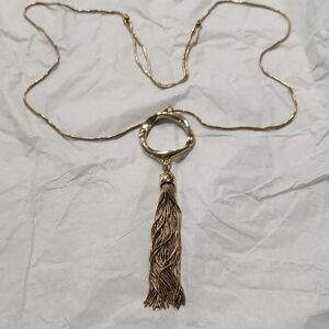 Riva Designs Gold Necklace with Dramatic Tassel